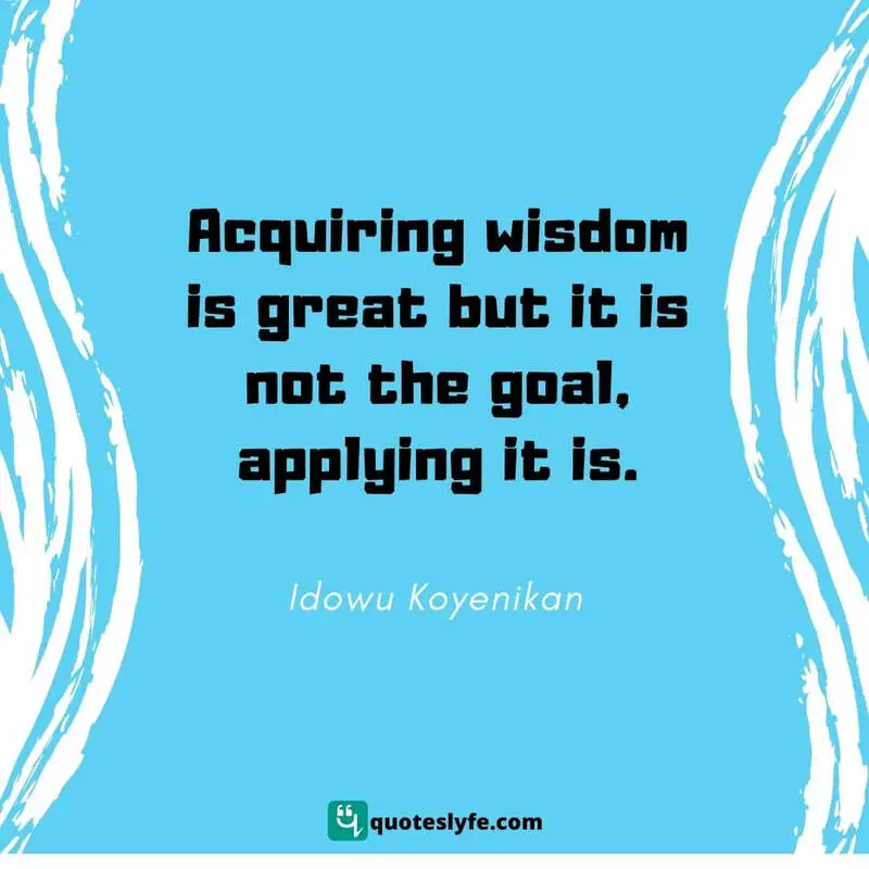 Acquiring wisdom is great but it is not the goal, applying it is. ~ Idowu Koyenikan