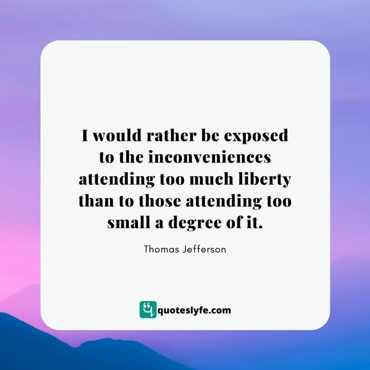 I would rather be exposed to the inconveniences attending too much liberty than to those attending too small a degree of it. | Best Thomas Jefferson Quotes