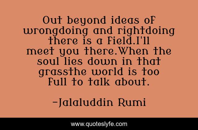 Out beyond ideas of wrongdoing and rightdoing there is a field.I'll meet you there.When the soul lies down in that grassthe world is too full to talk about.