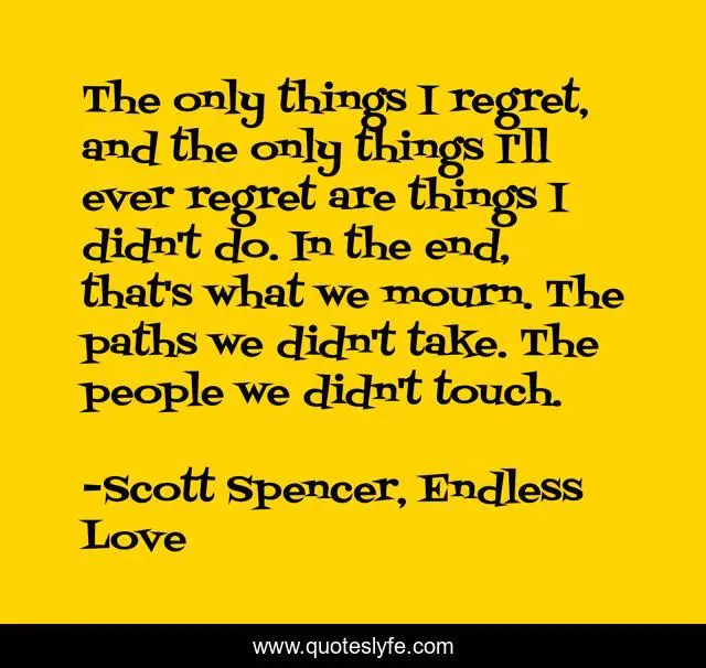 The only things I regret, and the only things I'll ever regret are things I didn't do. In the end, that's what we mourn. The paths we didn't take. The people we didn't touch.