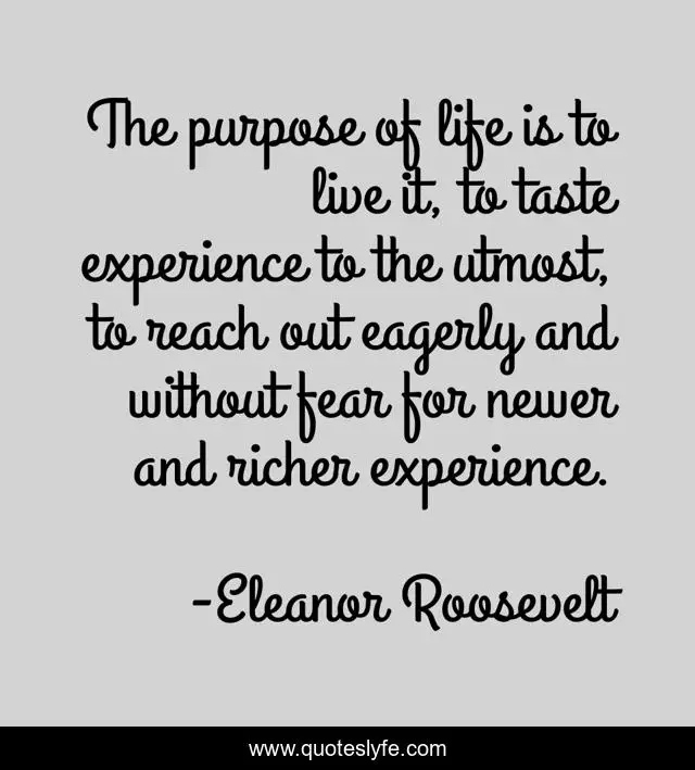 The purpose of life is to live it, to taste experience to the utmost, to reach out eagerly and without fear for newer and richer experience.