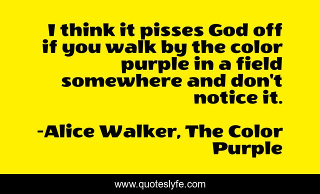 I think it pisses God off if you walk by the color purple in a field somewhere and don't notice it.