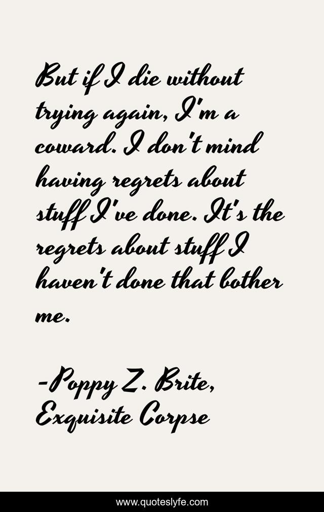 But if I die without trying again, I'm a coward. I don't mind having regrets about stuff I've done. It's the regrets about stuff I haven't done that bother me.