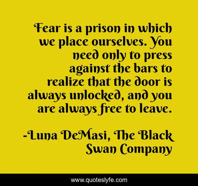 Fear is a prison in which we place ourselves. You need only to press against the bars to realize that the door is always unlocked, and you are always free to leave.