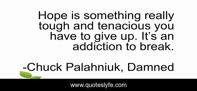 Hope is something really tough and tenacious you have to give up. It’s an addiction to break.