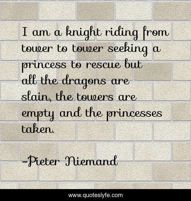 I am a knight riding from tower to tower seeking a princess to rescue but all the dragons are slain, the towers are empty and the princesses taken.