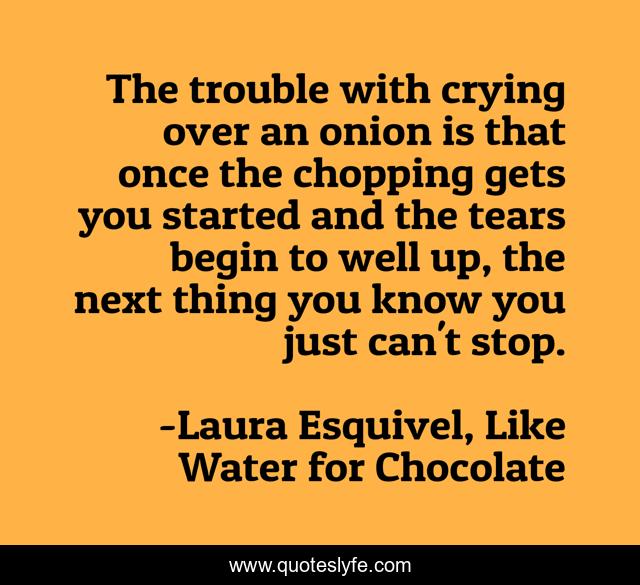 The trouble with crying over an onion is that once the chopping gets you started and the tears begin to well up, the next thing you know you just can't stop.