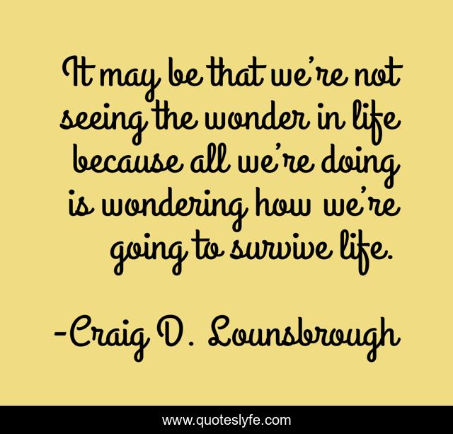 It may be that we’re not seeing the wonder in life because all we’re doing is wondering how we’re going to survive life.