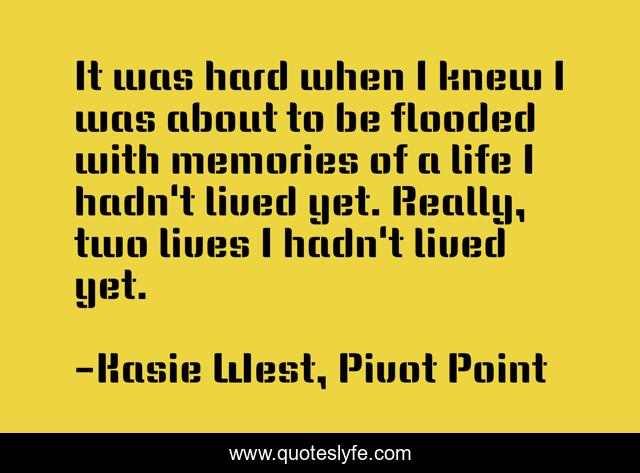 It was hard when I knew I was about to be flooded with memories of a life I hadn't lived yet. Really, two lives I hadn't lived yet.