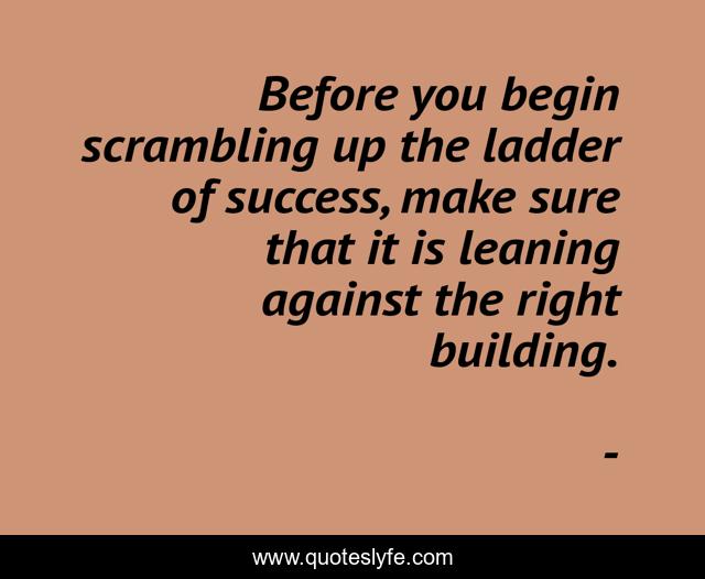 Before you begin scrambling up the ladder of success, make sure that it is leaning against the right building.