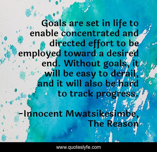Goals are set in life to enable concentrated and directed effort to be employed toward a desired end. Without goals, it will be easy to derail, and it will also be hard to track progress.