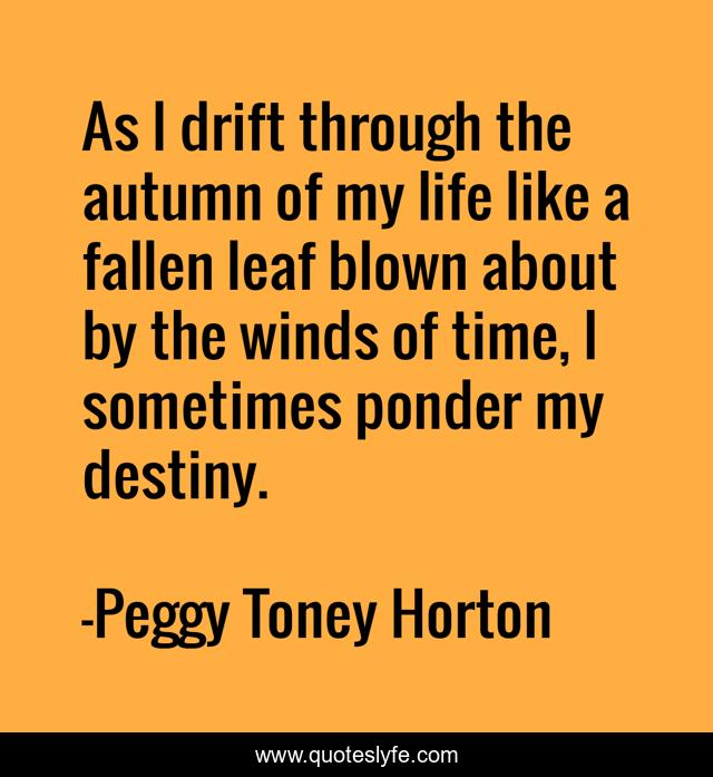 As I drift through the autumn of my life like a fallen leaf blown about by the winds of time, I sometimes ponder my destiny.