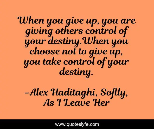 When you give up, you are giving others control of your destiny.When you choose not to give up, you take control of your destiny.