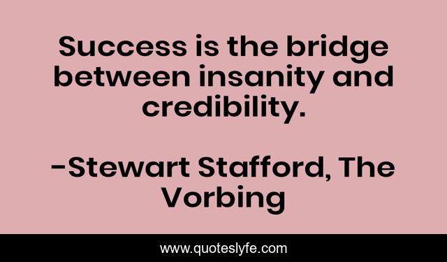 Success is the bridge between insanity and credibility.