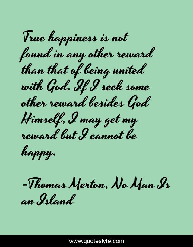 True happiness is not found in any other reward than that of being united with God. If I seek some other reward besides God Himself, I may get my reward but I cannot be happy.