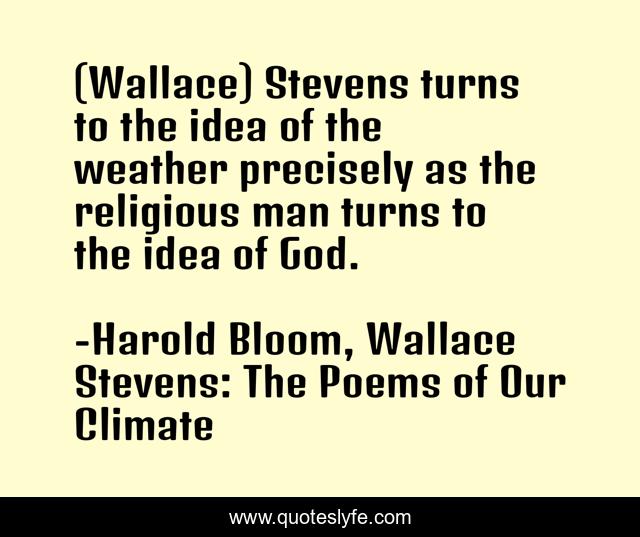 (Wallace) Stevens turns to the idea of the weather precisely as the religious man turns to the idea of God.