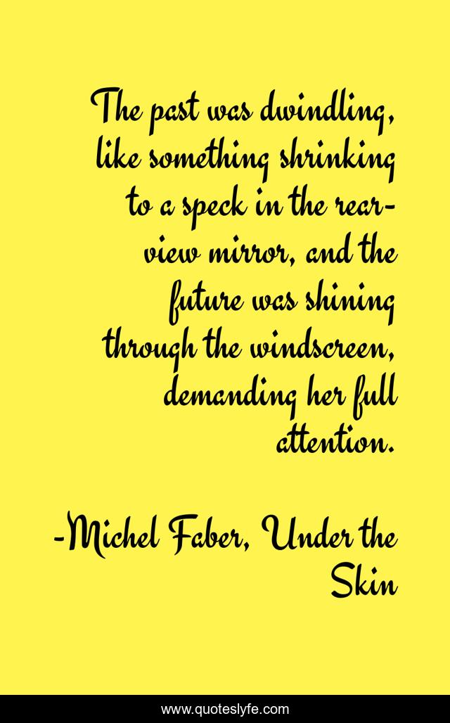 The past was dwindling, like something shrinking to a speck in the rear-view mirror, and the future was shining through the windscreen, demanding her full attention.