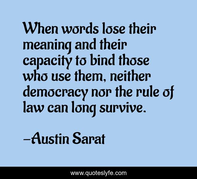 When words lose their meaning and their capacity to bind those who use them, neither democracy nor the rule of law can long survive.