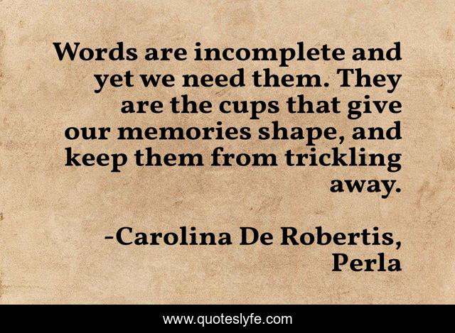 Words are incomplete and yet we need them. They are the cups that give our memories shape, and keep them from trickling away.