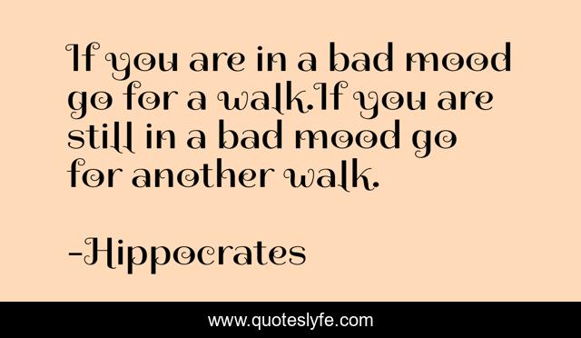 If you are in a bad mood go for a walk.If you are still in a bad mood go for another walk.