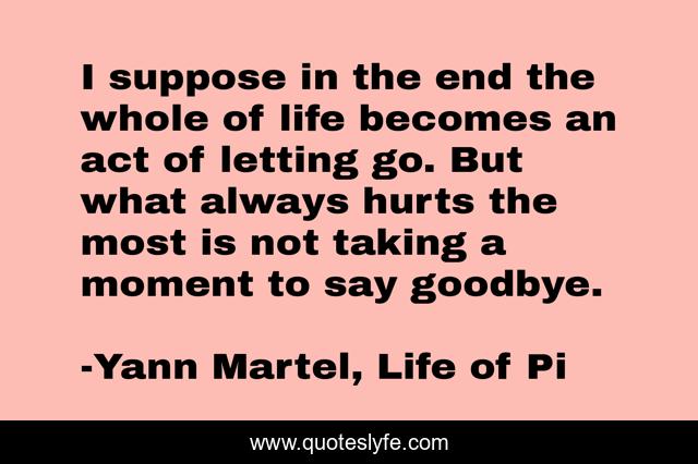 I suppose in the end the whole of life becomes an act of letting go. But what always hurts the most is not taking a moment to say goodbye.