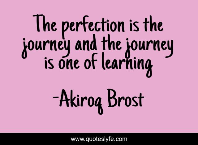 The perfection is the journey and the journey is one of learning