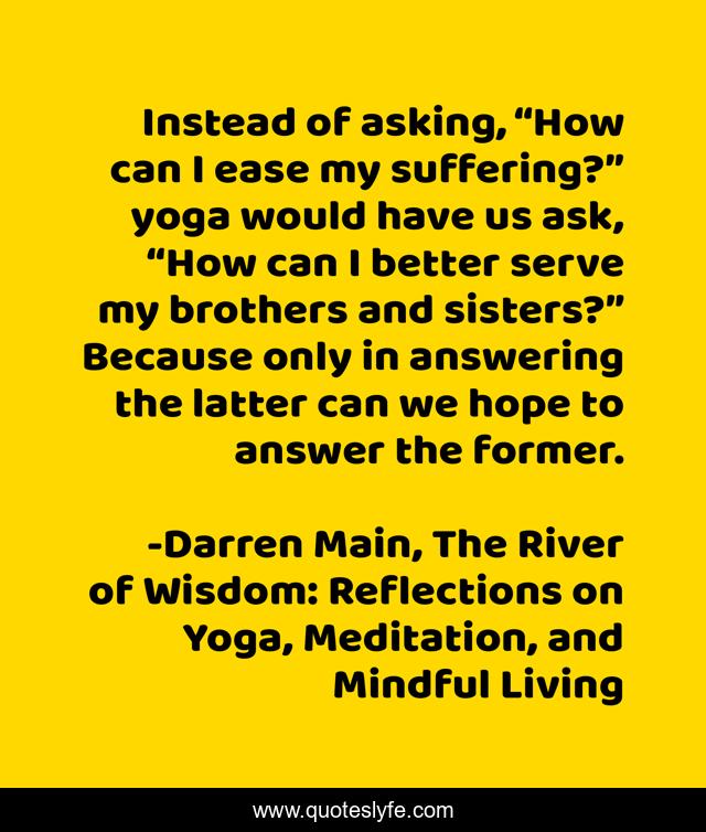 Instead of asking, “How can I ease my suffering?” yoga would have us ask, “How can I better serve my brothers and sisters?” Because only in answering the latter can we hope to answer the former.