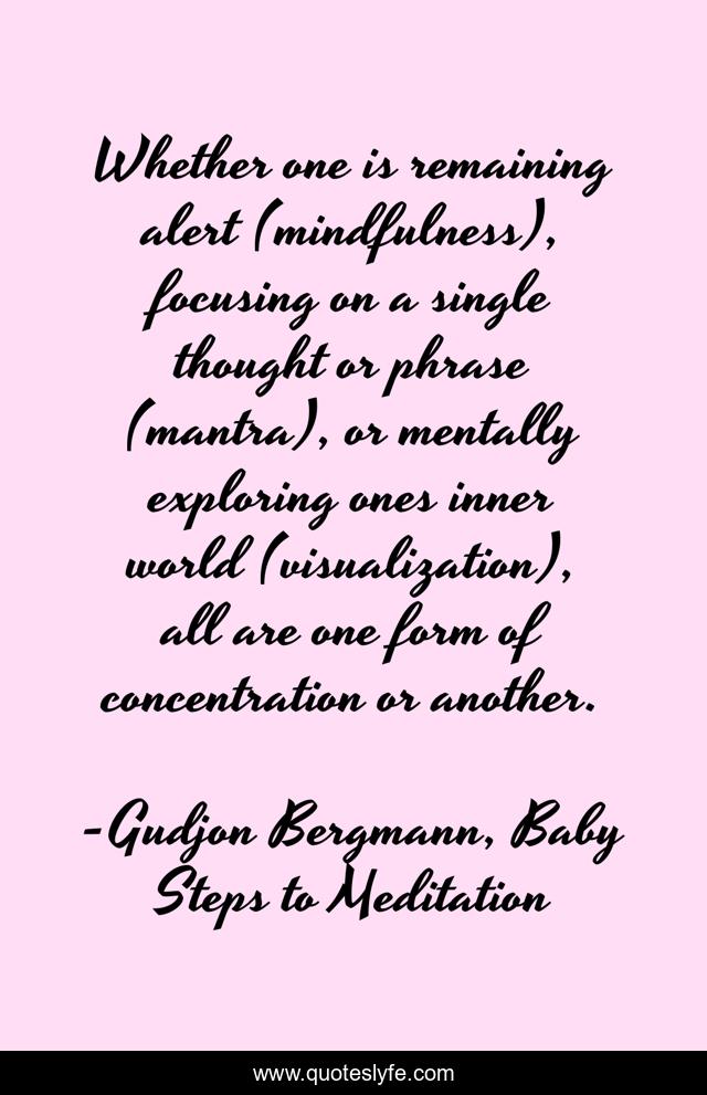 Whether one is remaining alert (mindfulness), focusing on a single thought or phrase (mantra), or mentally exploring ones inner world (visualization), all are one form of concentration or another.