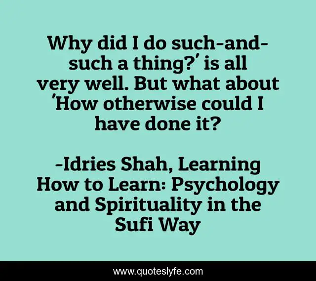 Why did I do such-and-such a thing?' is all very well. But what about 'How otherwise could I have done it?