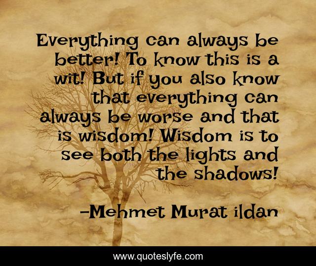 Everything can always be better! To know this is a wit! But if you also know that everything can always be worse and that is wisdom! Wisdom is to see both the lights and the shadows!
