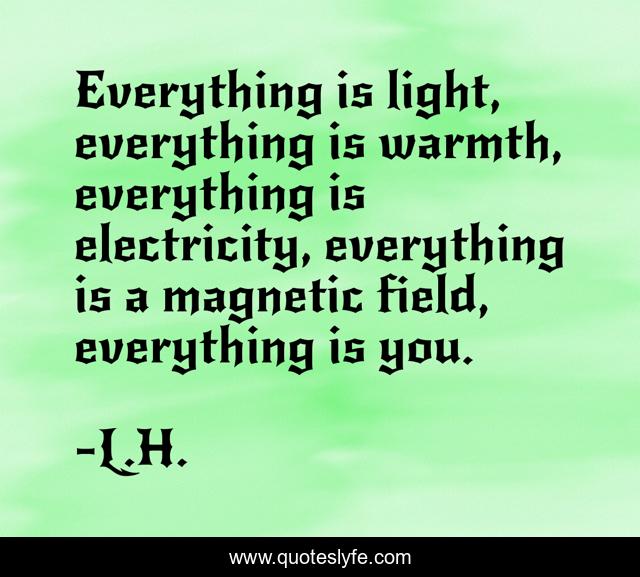 Everything is light, everything is warmth, everything is electricity, everything is a magnetic field, everything is you.