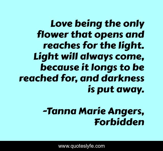 Love being the only flower that opens and reaches for the light. Light will always come, because it longs to be reached for, and darkness is put away.