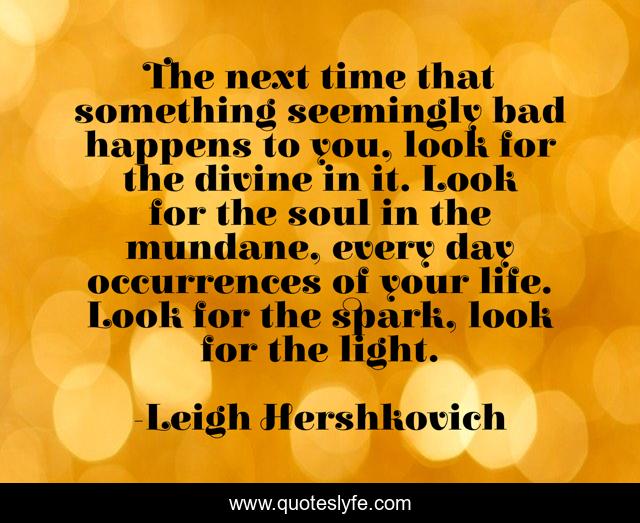 The next time that something seemingly bad happens to you, look for the divine in it. Look for the soul in the mundane, every day occurrences of your life. Look for the spark, look for the light.