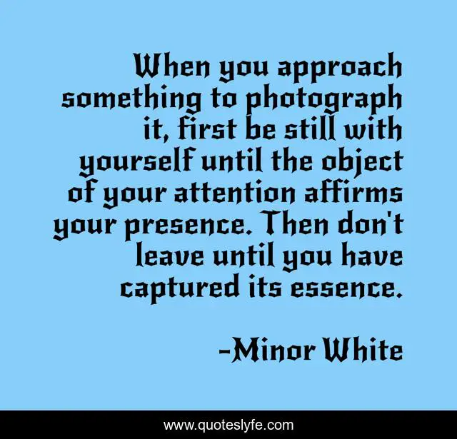 When you approach something to photograph it, first be still with yourself until the object of your attention affirms your presence. Then don't leave until you have captured its essence.