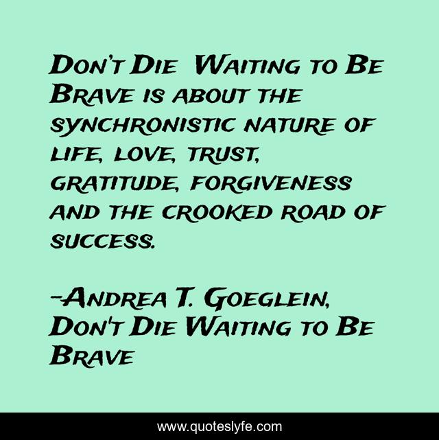 Don’t Die™ Waiting to Be Brave is about the synchronistic nature of life, love, trust, gratitude, forgiveness and the crooked road of success.
