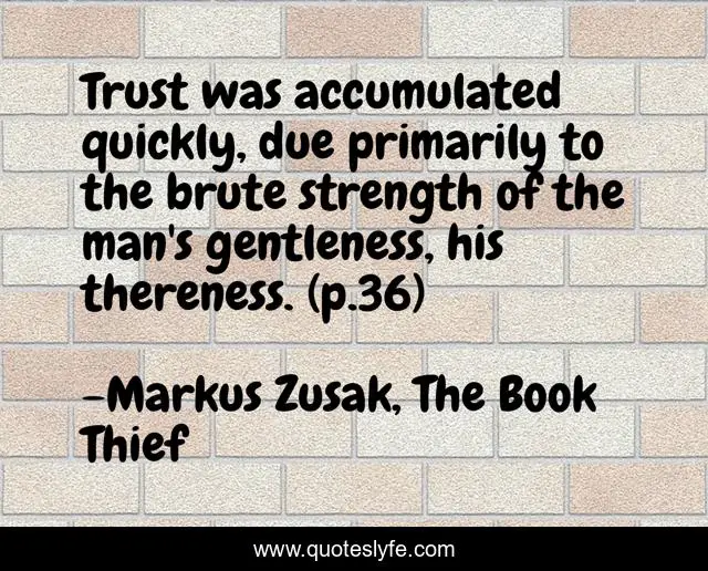 Trust was accumulated quickly, due primarily to the brute strength of the man's gentleness, his thereness. (p.36)