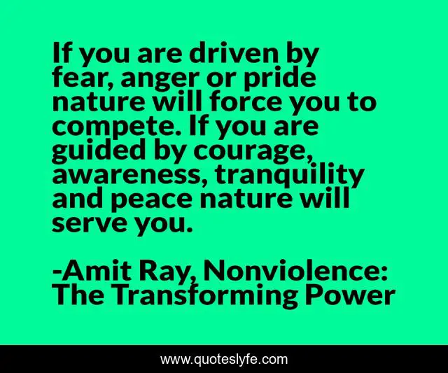 If you are driven by fear, anger or pride nature will force you to compete. If you are guided by courage, awareness, tranquility and peace nature will serve you.