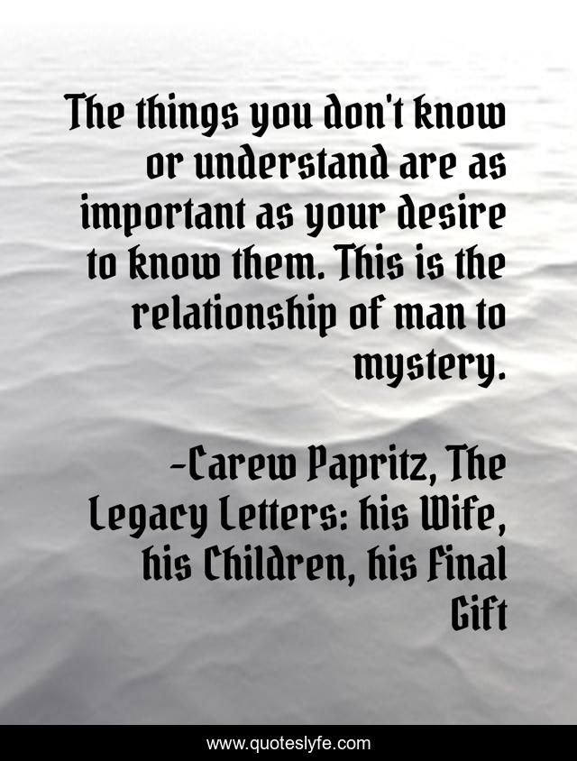 The things you don't know or understand are as important as your desire to know them. This is the relationship of man to mystery.