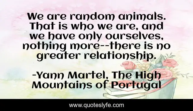 We are random animals. That is who we are, and we have only ourselves, nothing more--there is no greater relationship.