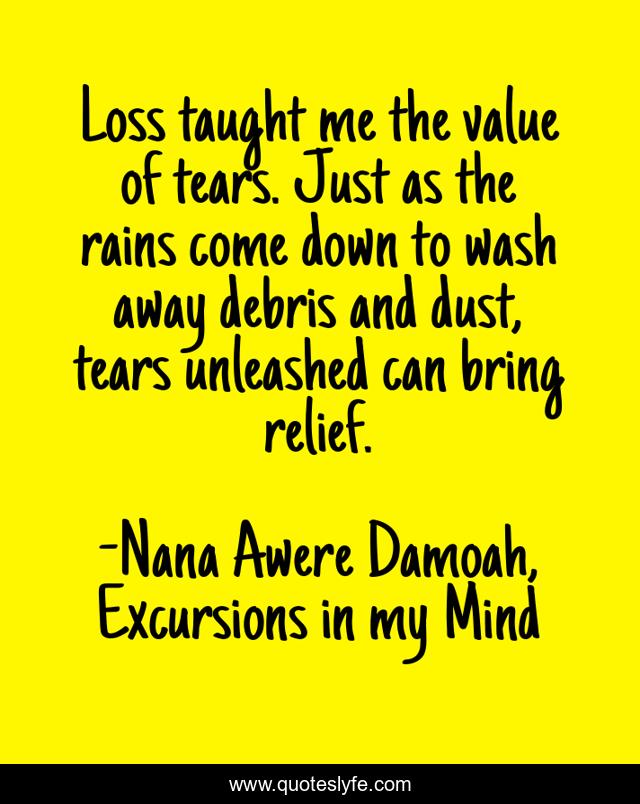 Loss taught me the value of tears. Just as the rains come down to wash away debris and dust, tears unleashed can bring relief.