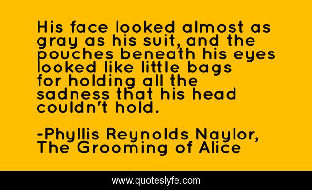 His face looked almost as gray as his suit, and the pouches beneath his eyes looked like little bags for holding all the sadness that his head couldn't hold.