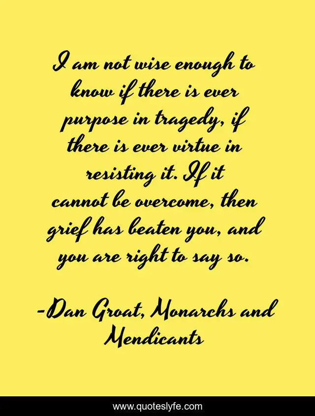 I am not wise enough to know if there is ever purpose in tragedy, if there is ever virtue in resisting it. If it cannot be overcome, then grief has beaten you, and you are right to say so.
