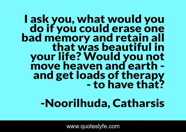 I ask you, what would you do if you could erase one bad memory and retain all that was beautiful in your life? Would you not move heaven and earth - and get loads of therapy - to have that?