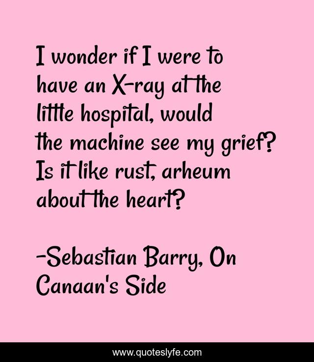 I wonder if I were to have an X-ray at the little hospital, would the machine see my grief? Is it like rust, arheum about the heart?