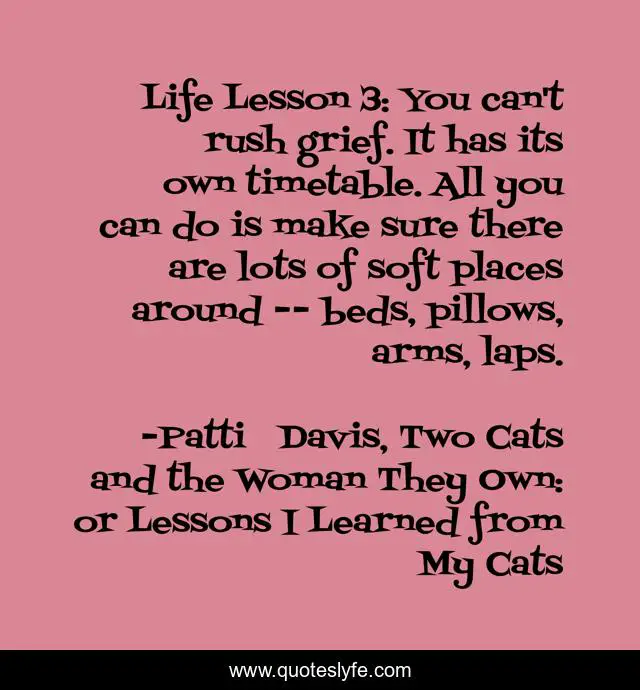 Life Lesson 3: You can't rush grief. It has its own timetable. All you can do is make sure there are lots of soft places around -- beds, pillows, arms, laps.