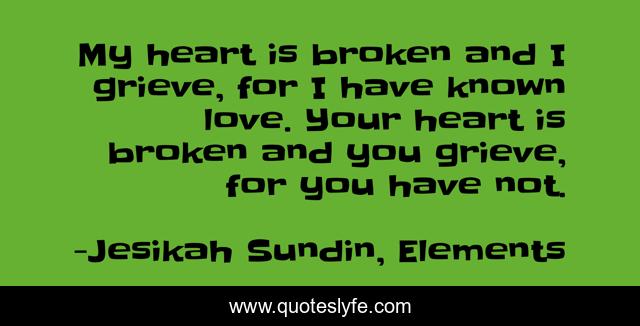 My heart is broken and I grieve, for I have known love. Your heart is broken and you grieve, for you have not.