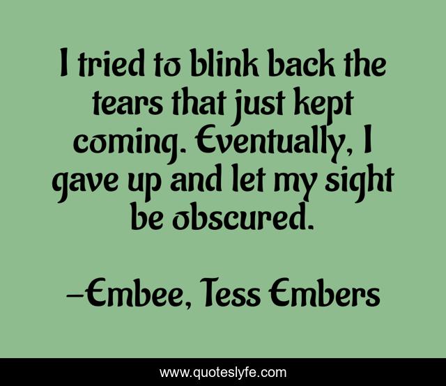 I tried to blink back the tears that just kept coming. Eventually, I gave up and let my sight be obscured.