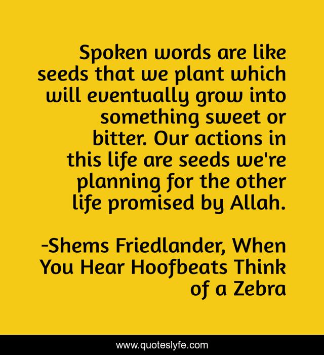 Spoken words are like seeds that we plant which will eventually grow into something sweet or bitter. Our actions in this life are seeds we're planning for the other life promised by Allah.