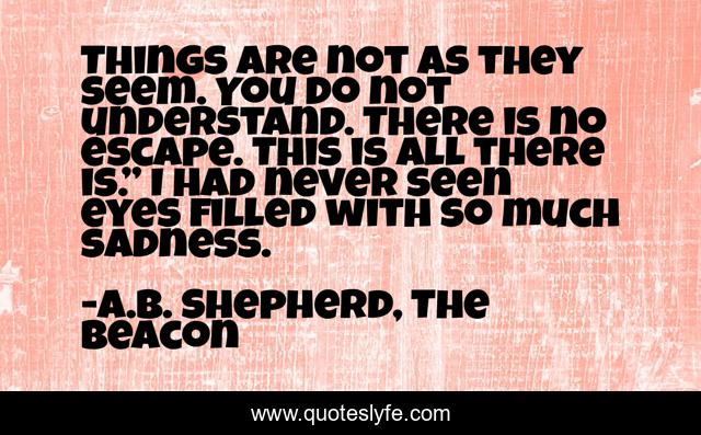 Things are not as they seem. You do not understand. There is no escape. This is all there is.” I had never seen eyes filled with so much sadness.