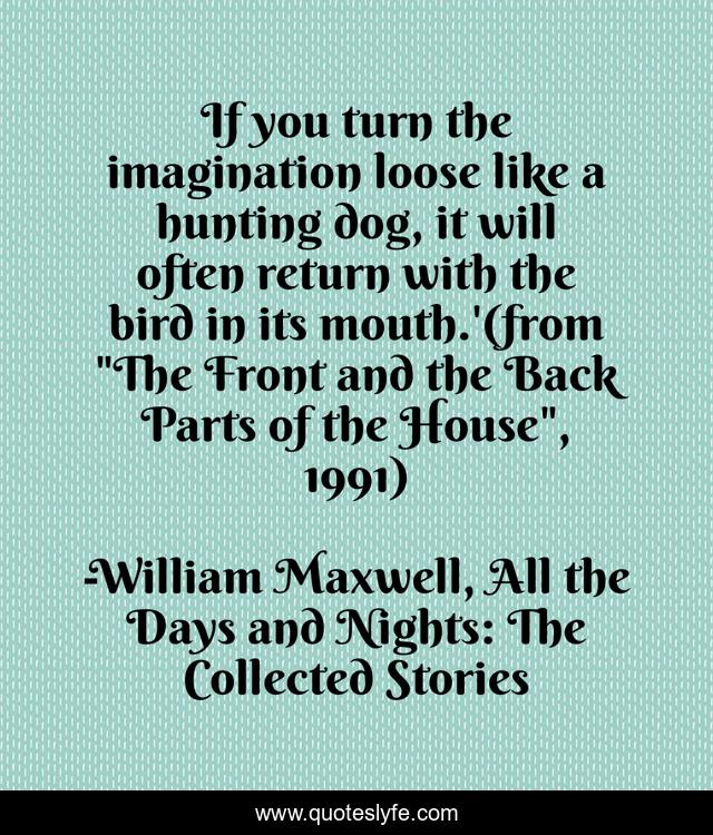 If you turn the imagination loose like a hunting dog, it will often return with the bird in its mouth.'(from 